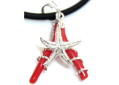 RMB|Ciondolo argento 925 e corallo rosso con stella marina per donna