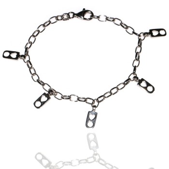 RMB|925 silver heart and circle charm bracelet with oval link chain