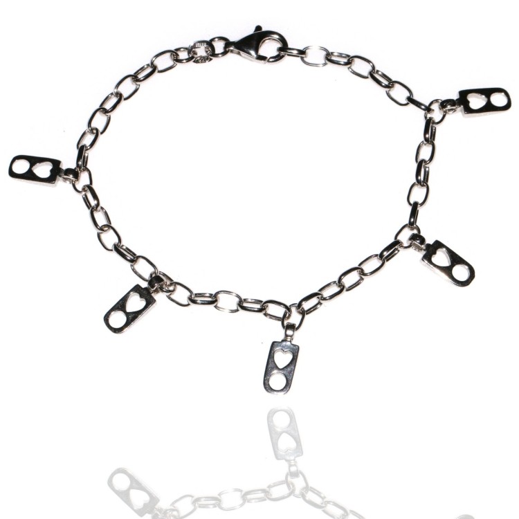 RMB|925 silver heart and circle charm bracelet with oval link chain