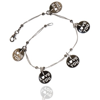 RMB|925 silver bracelet I Love You medals pendants double cable chain