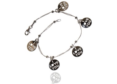 RMB|bracciale argento 925 I Love You ciondoli medagliette doppia catena a cavetto