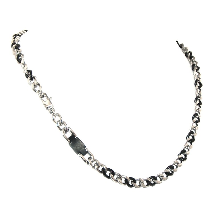 RMB|bracciale o collana acciaio targa uomo grumetta 2 colori cromata e ip nero