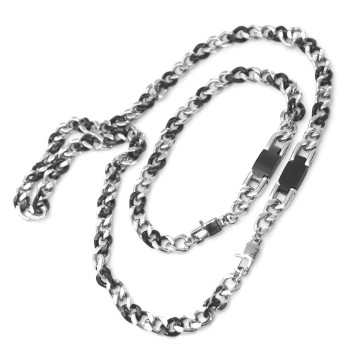 RMB|bracciale o collana acciaio targa uomo grumetta 2 colori cromata e ip nero