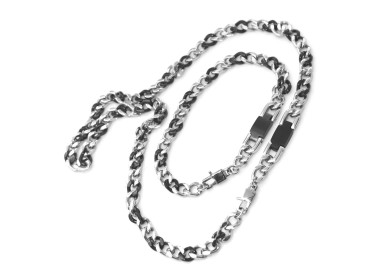 RMB|bracciale o collana acciaio targa uomo grumetta 2 colori cromata e ip nero