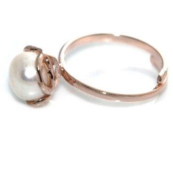 RMB|Anello argento 925 perla barocca tonda regolabile oro rosa