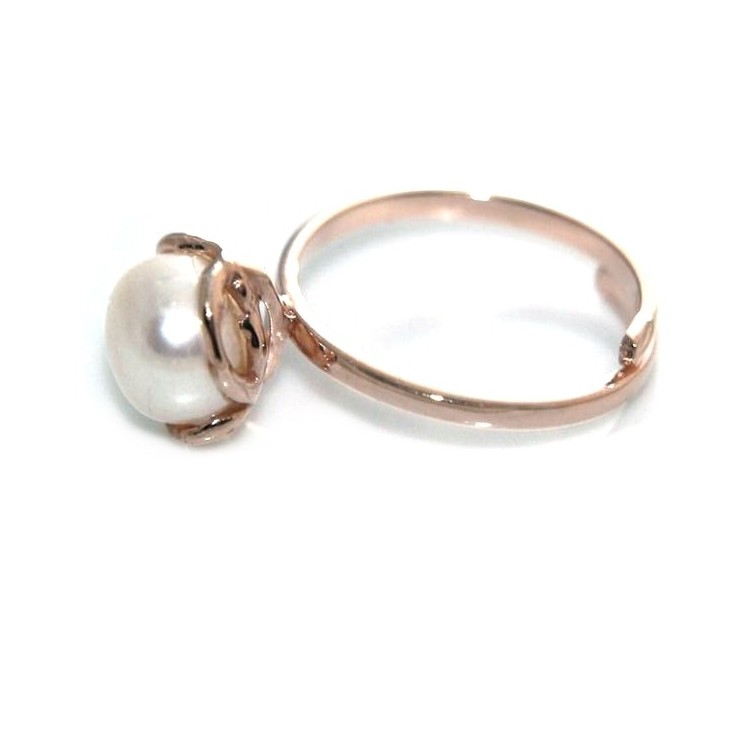 RMB|925 silver ring rose gold adjustable round baroque pearl