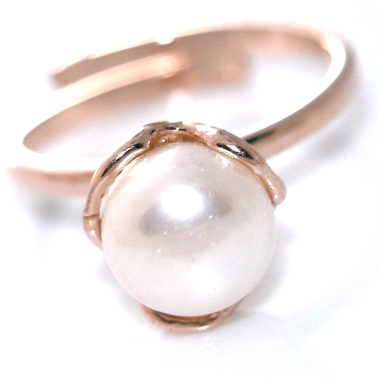 RMB|Anello argento 925 perla barocca tonda regolabile oro rosa