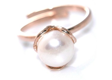 RMB|925 silver ring rose gold adjustable round baroque pearl