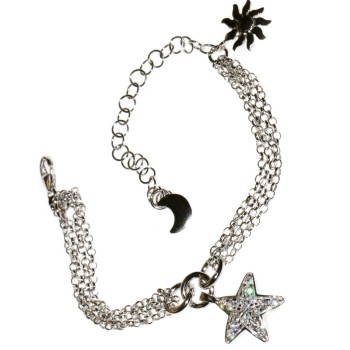 RMB|bracciale argento 925 charm stella sole luna  con zirconi e ciondolo