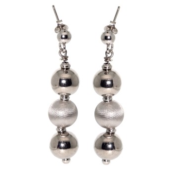 RMB|925 silver earrings 3 large smooth and satin spheres pin ball