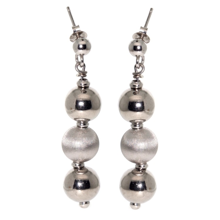 RMB|925 silver earrings 3 large smooth and satin spheres pin ball
