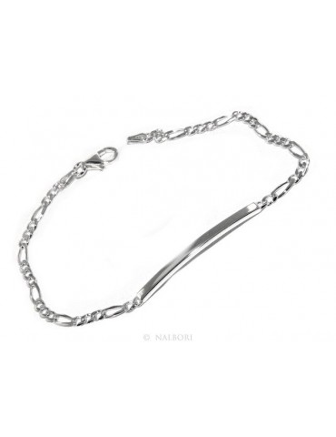 NALBORI Men's or women's silver bracelet in 925 silver, solid chain figaro 3 mm  wrist 18 cm