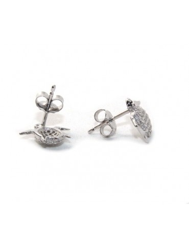 orecchini da donna in argento 925 a forma di tartaruga con pavè microsetting di piccoli zirconi bianchi taglio brillante