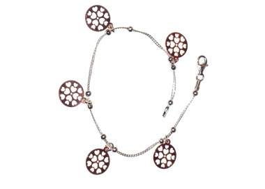 RMB|bracciale argento 925 cavetto doppio con medaglie oro rosa a cuore inciso