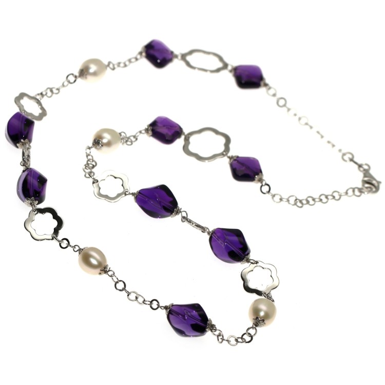 RMB|925 silver choker Pure purple amethyst and natural pearls necklace