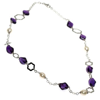 RMB|girocollo argento 925 Ametista viola purissima e perle naturali collana