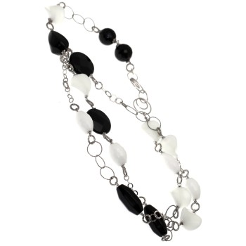 RMB|Long necklace 925 silver Onyx and natural white agate 80 cm