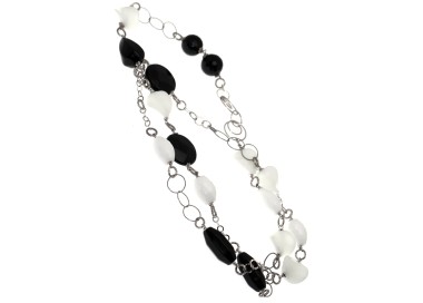 RMB|Collana lunga argento 925 Onice e agata bianca naturali 80 cm