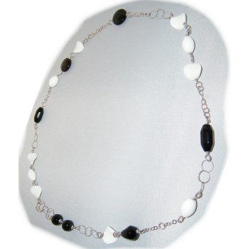 RMB|Collana lunga argento 925 Onice e agata bianca naturali 80 cm