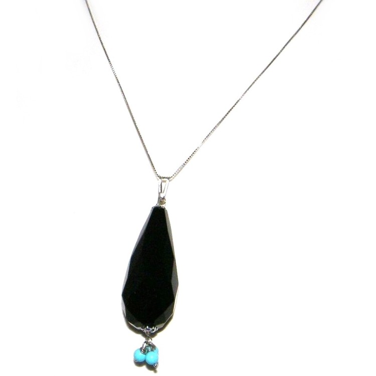RMB|925 sterling silver choker pendant Briolette Onyx and Turquoise necklace