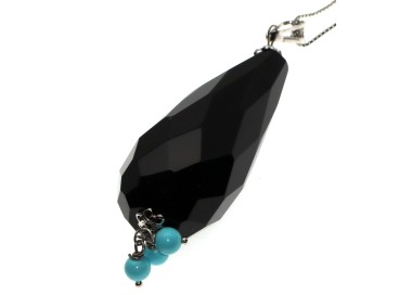 RMB|925 sterling silver choker pendant Briolette Onyx and Turquoise necklace