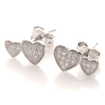 RMB|Argento 925 : orecchini donna zirconi bianchi cuore doppio