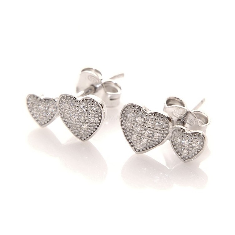 RMB|Argento 925 : orecchini donna zirconi bianchi cuore doppio