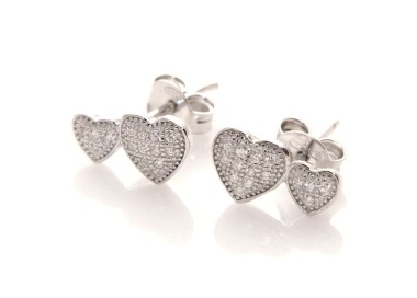 RMB|Argento 925 : orecchini donna zirconi bianchi cuore doppio