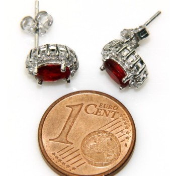 RMB|Argento 925 : orecchini donna stud bottone oval pietra verde blu rossa 9x7mm zirconi