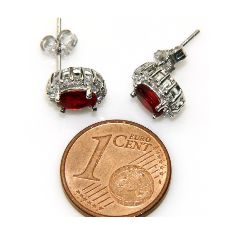 RMB|Argento 925 : orecchini donna stud bottone oval pietra verde blu rossa 9x7mm zirconi