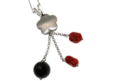 RMB|collana argento 925 ciondolo in  Onice e Corallo naturale girocollo