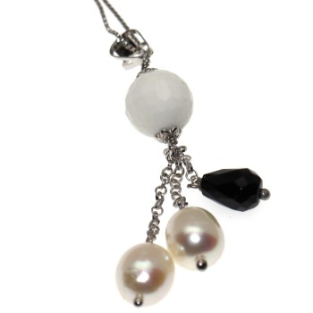 RMB|Collana argento 925 ciondolo in  agata bianca onice perle girocollo