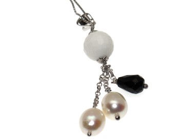 RMB|Collana argento 925 ciondolo in  agata bianca onice perle girocollo
