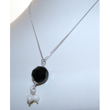 RMB|Collana argento 925 ciondolo perla onice e agata bianca girocollo