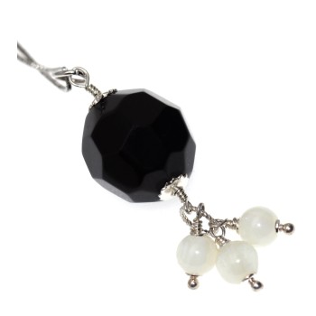 RMB|925 silver necklace with onyx pearl pendant and white agate choker