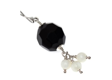RMB|925 silver necklace with onyx pearl pendant and white agate choker