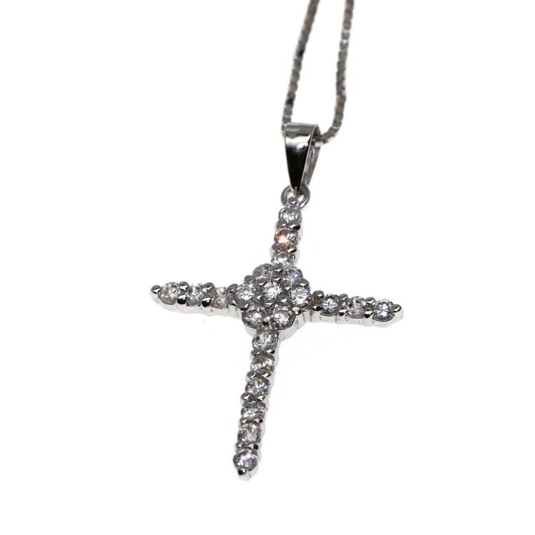 RMB|girocollo argento 925 croce ciondolo celtica pave' zirconi bianchi collana
