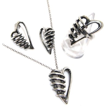 RMB|necklace ring earrings 925 silver bandaged heart burnished antiqued