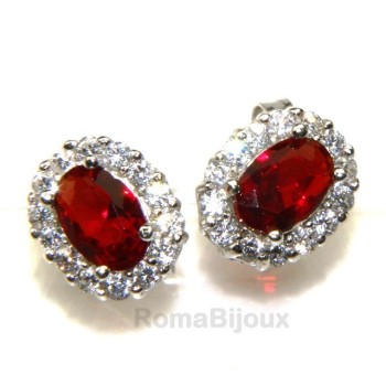 RMB|Argento 925 : orecchini donna stud bottone oval pietra verde blu rossa 9x7mm zirconi