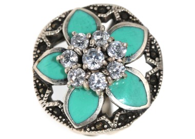 RMB|anello tondo argento 925 retro' zirconi pasta di turchese misura 19