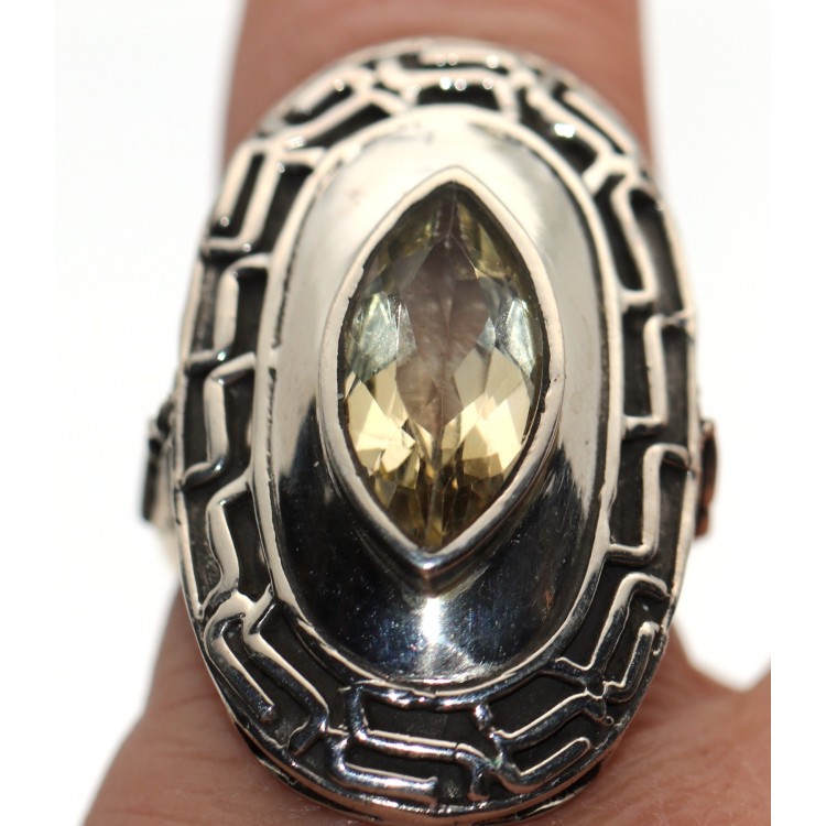 RMB|925 silver oval shuttle citrine ring for women size 15