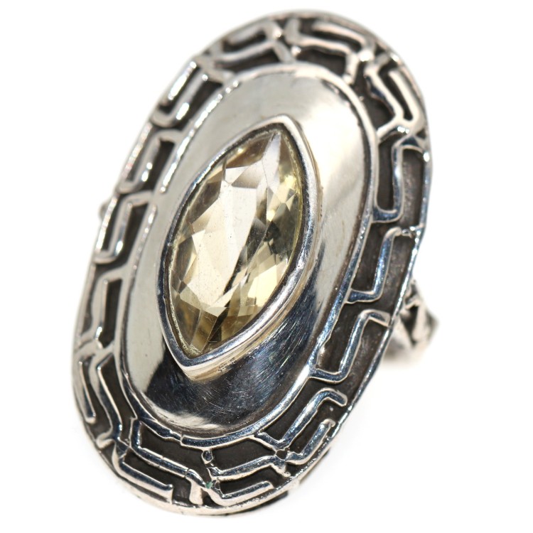 RMB|925 silver oval shuttle citrine ring for women size 15