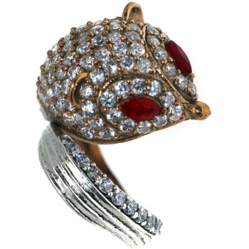 RMB|ring silver 925 adjustable 2 colors fox zircons and red ruby shuttles size 17