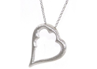 RMB|925 silver collier with satin heart pendant large necklace