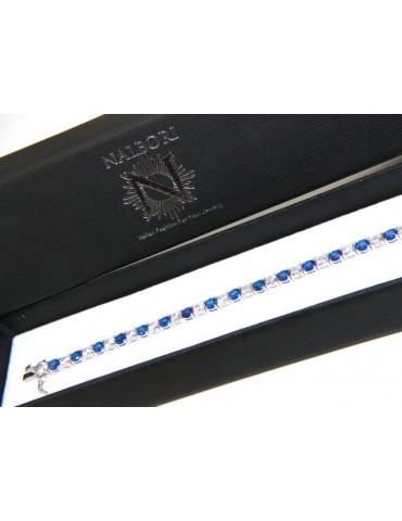 Woman's bracelet in 925 Sterling Silver Tennis model With blue sapphire and white 4 mm 17.5 cm cubic zirconia jaws