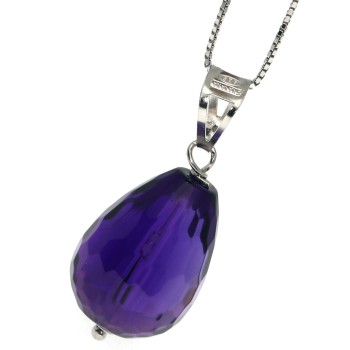 RMB|Amethyst necklace 925 silver pendant briolette choker collier