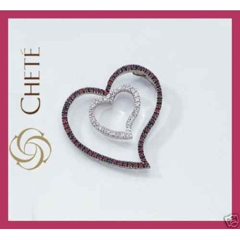 RMB|925 silver pendant double heart necklace large ruby zircons chete' laroche