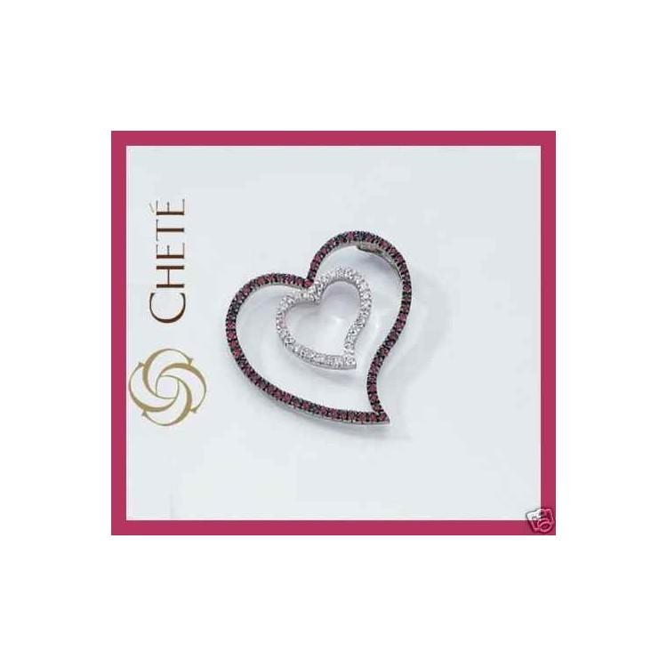 RMB|925 silver pendant double heart necklace large ruby zircons chete' laroche