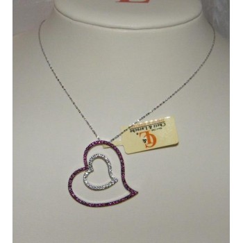 RMB|925 silver pendant double heart necklace large ruby zircons chete' laroche
