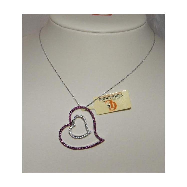 RMB|925 silver pendant double heart necklace large ruby zircons chete' laroche